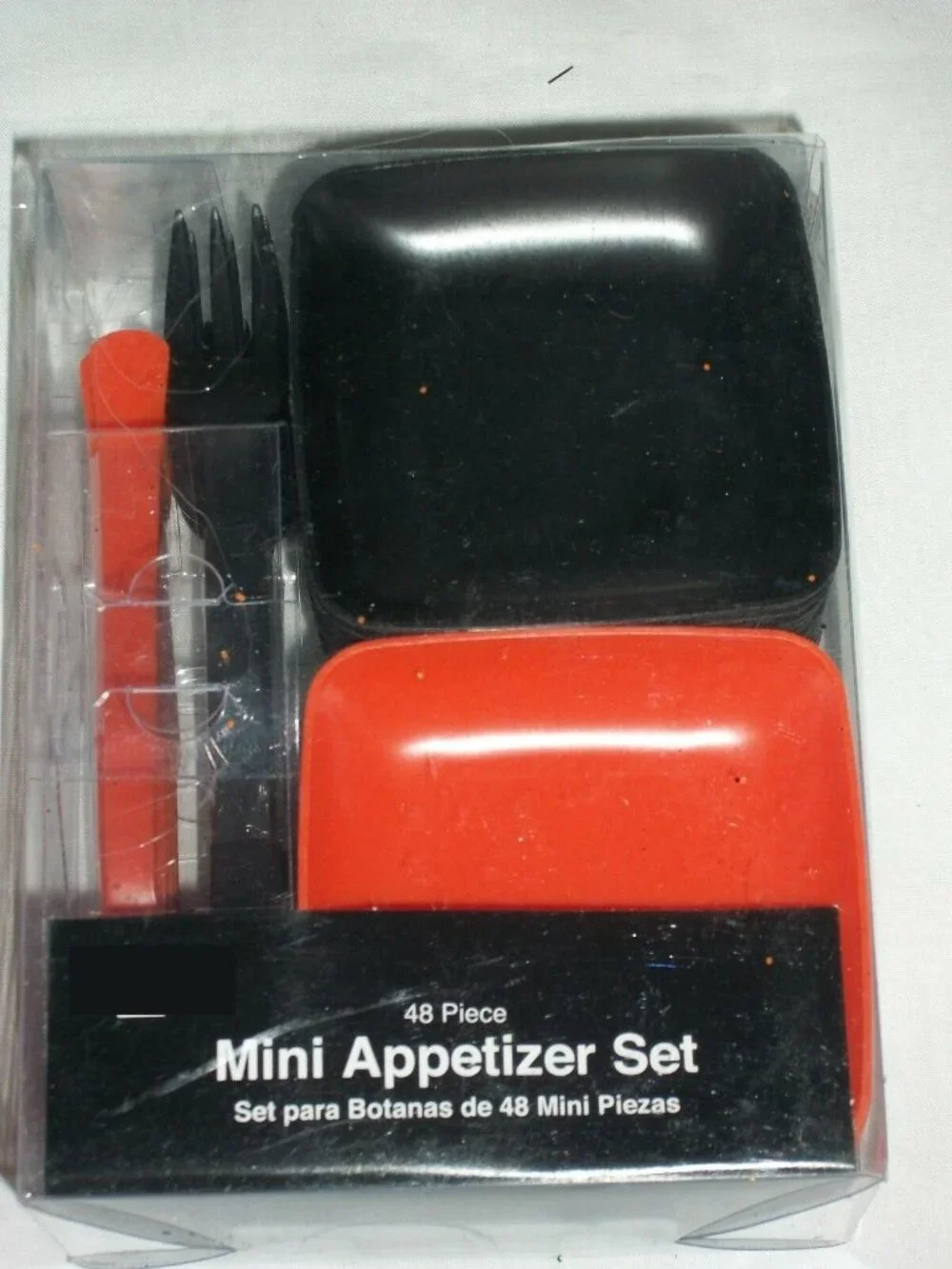 Halloween 48 Pc Mini Appetizer Set Square Plate Forks Orange Black Set